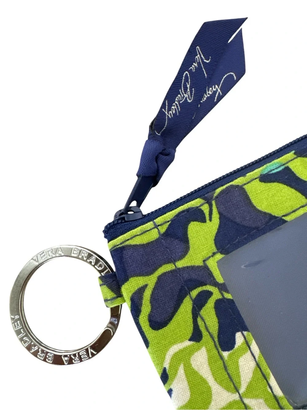 Vera Bradley Navy, Teal & Lime Patterned Wristlet ID Case